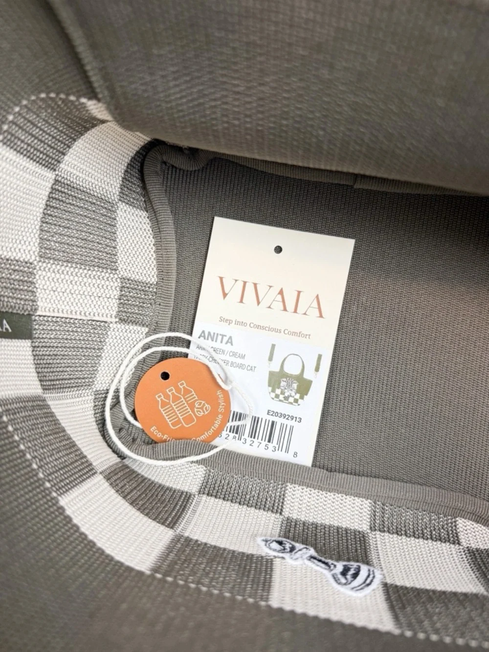 NEW Vivaia The Mini Tote Anita Army Green Checker Board Cat Crossbody Bag